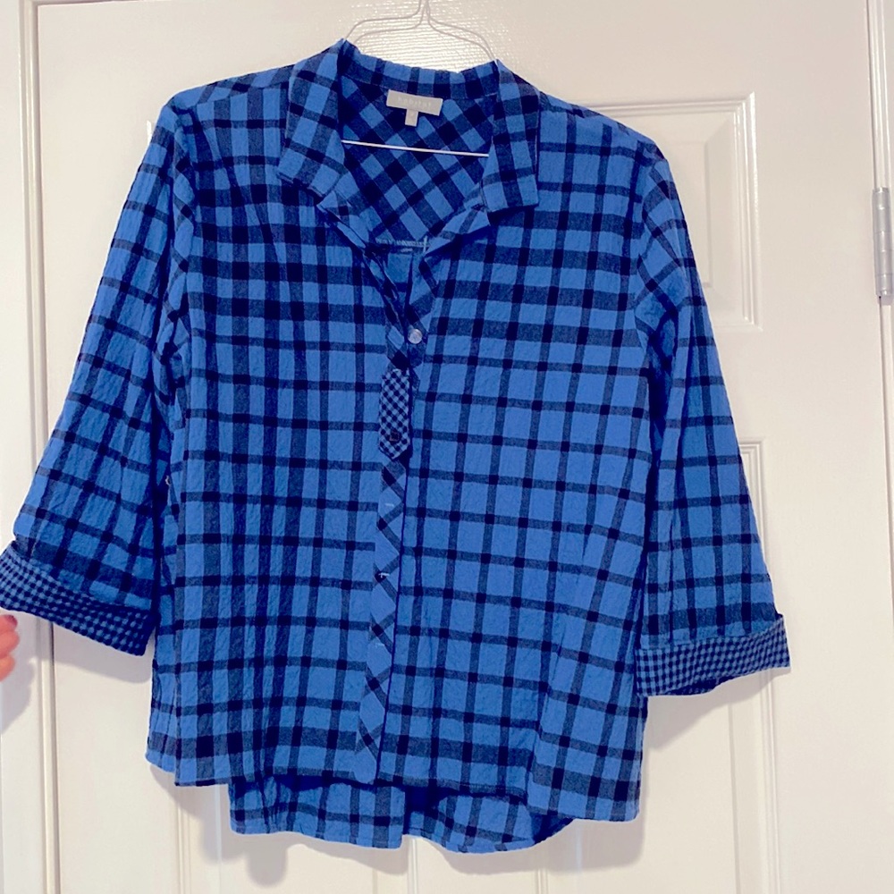 Habitat cobalt blue and black plaid 3/4 sleeve